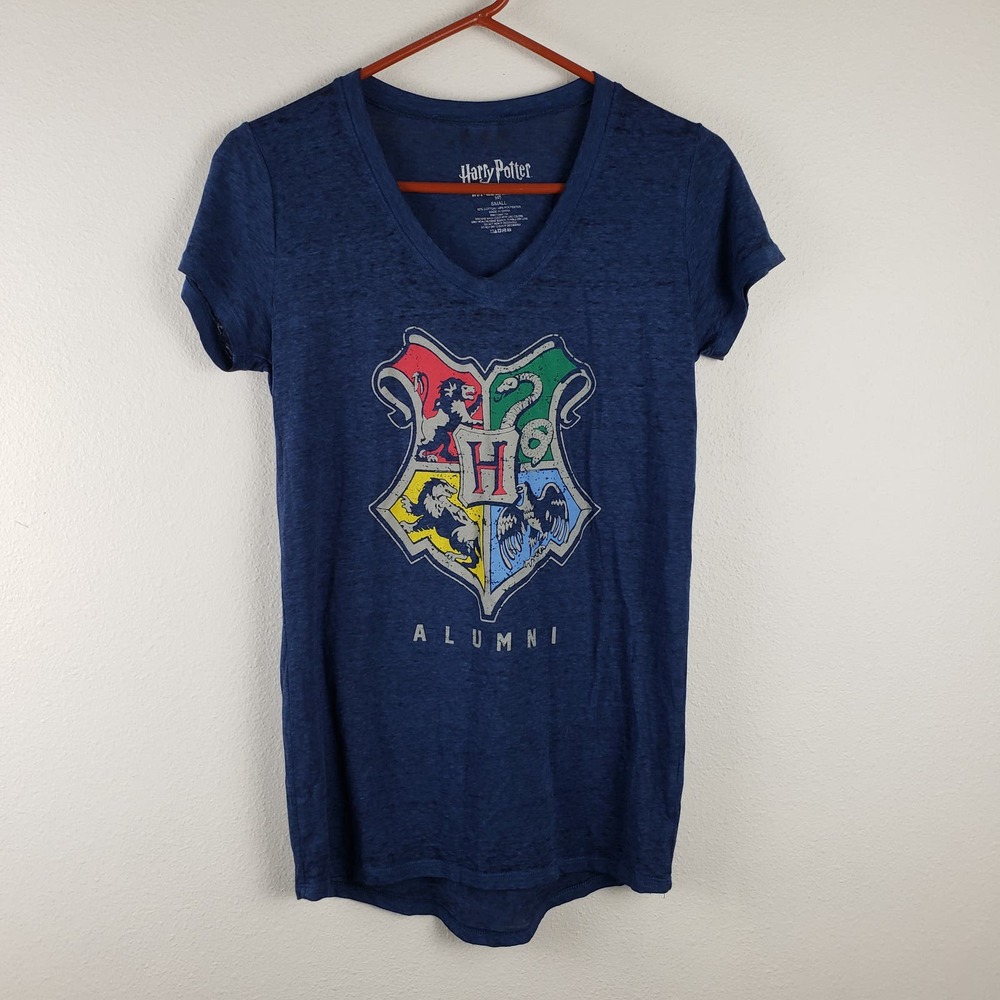 Harry‎ Potter Women's Size S Hogwarts Alumni Graphic Tee Shirt Blue School Crest